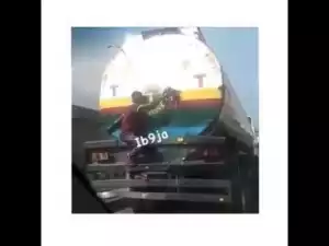 Video: NNPC Tanker’s Trailer Boy Seen Battling Fuel Leakage In Lagos